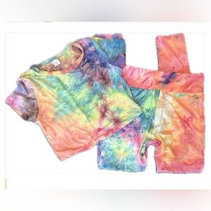 Suzette Collection Bright Tie-Dye Crew Neck Crop Top and Leggings Set